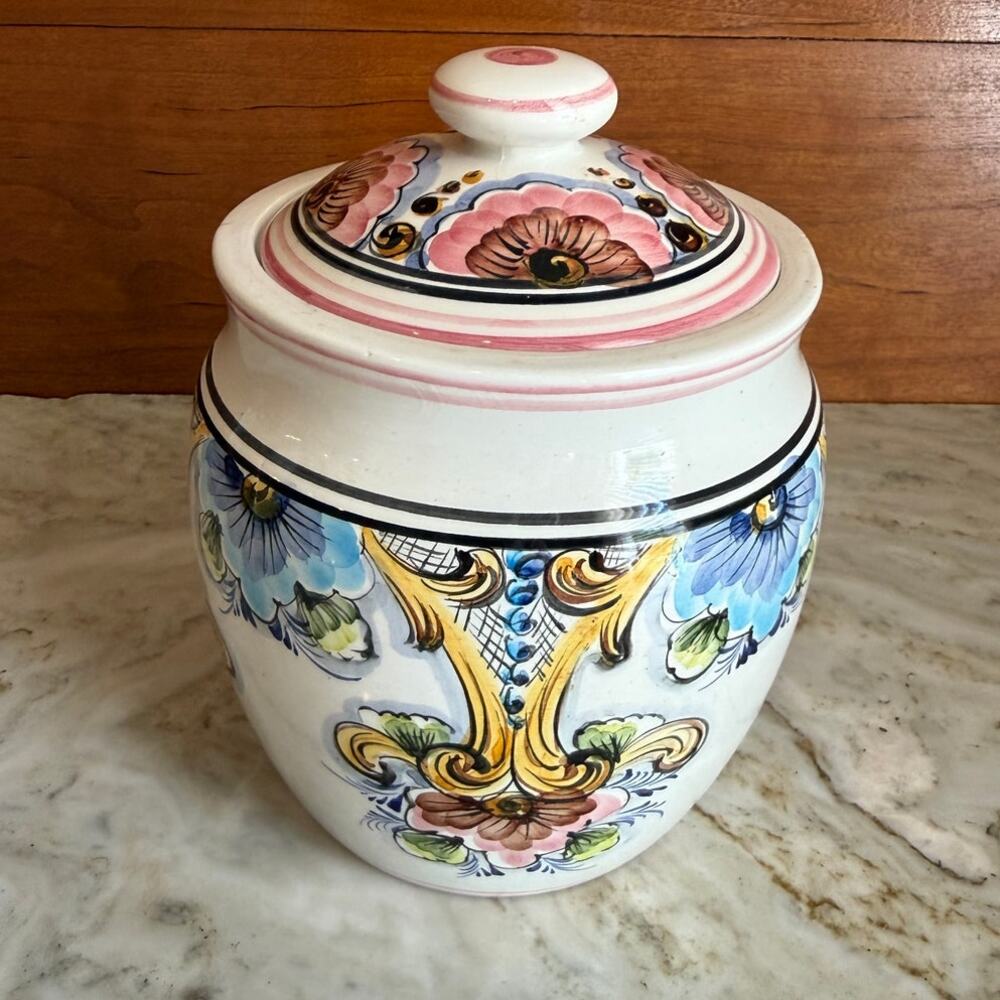 Vintage Faria & Bento Handpainted Lidded Ginger Jar 6.5" Portugal